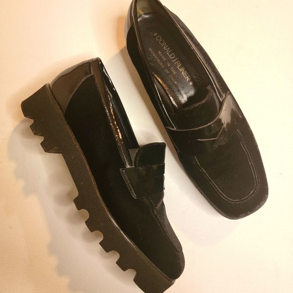 Donald J Pilner Platform Black Velvet Loafers